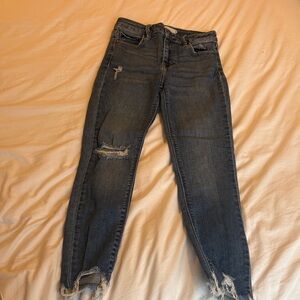 Trendy Ripped Women's Skinny Jeans - Dark Blue